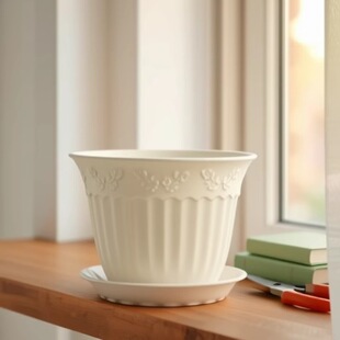 Factory Direct Sales Cross-Border E-Commerce Round Mouth Pattern Plastic Flower Pots Embossed Green Plant Pots Indoor and Outdoor Gardening Flower Pots