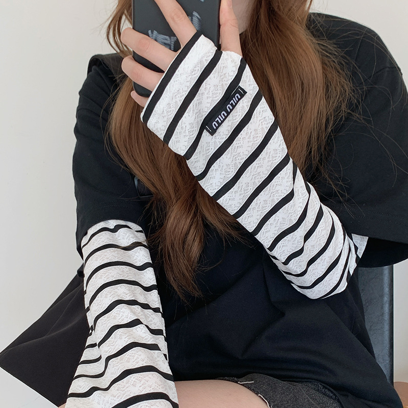 Anti-ultraviolet Outdoor Leisure Travel and Play Personality All-match Striped Sleeve Lace Cuff Sunshade Sun Protection Ice Sleeve