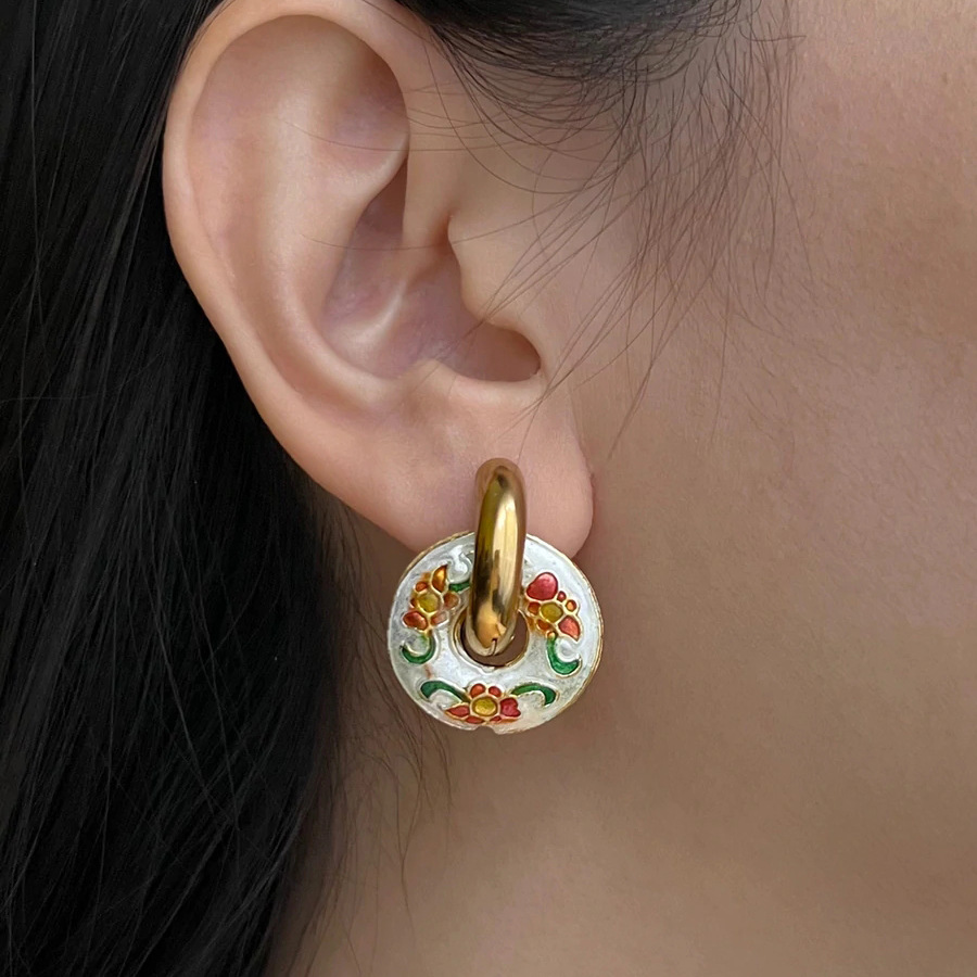 30g Weight No Inlaid Inlay Material Earrings Classification Daily Occasion Fashion Creative Oil Painting Flower Studs Alloy Earrings Female