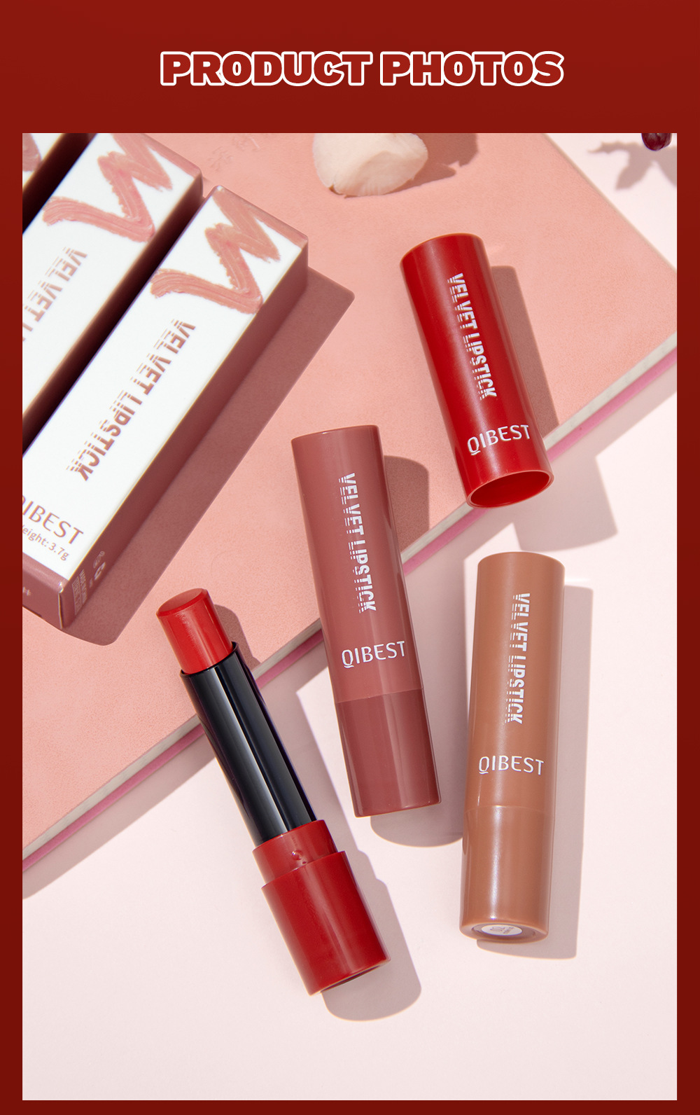 QIBEST Cross-border matte velvet matte lipstick is easy to color, does not stick to cups, does not fade, moisturizes and lasts long, and is a lipstick for makeup undefined