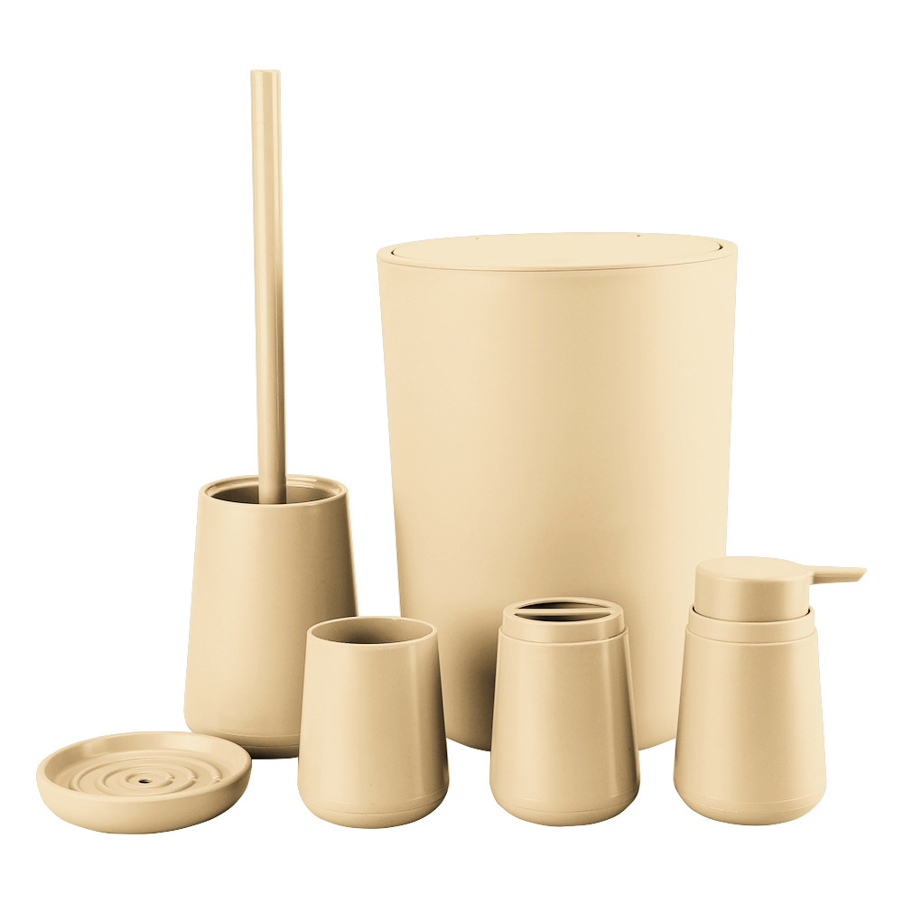 Color sólido nuevo baño de plástico suministros de seis piezas conjunto enjuague bucal cepillo titular caja de jabón Baño de almacenamiento traje de baño