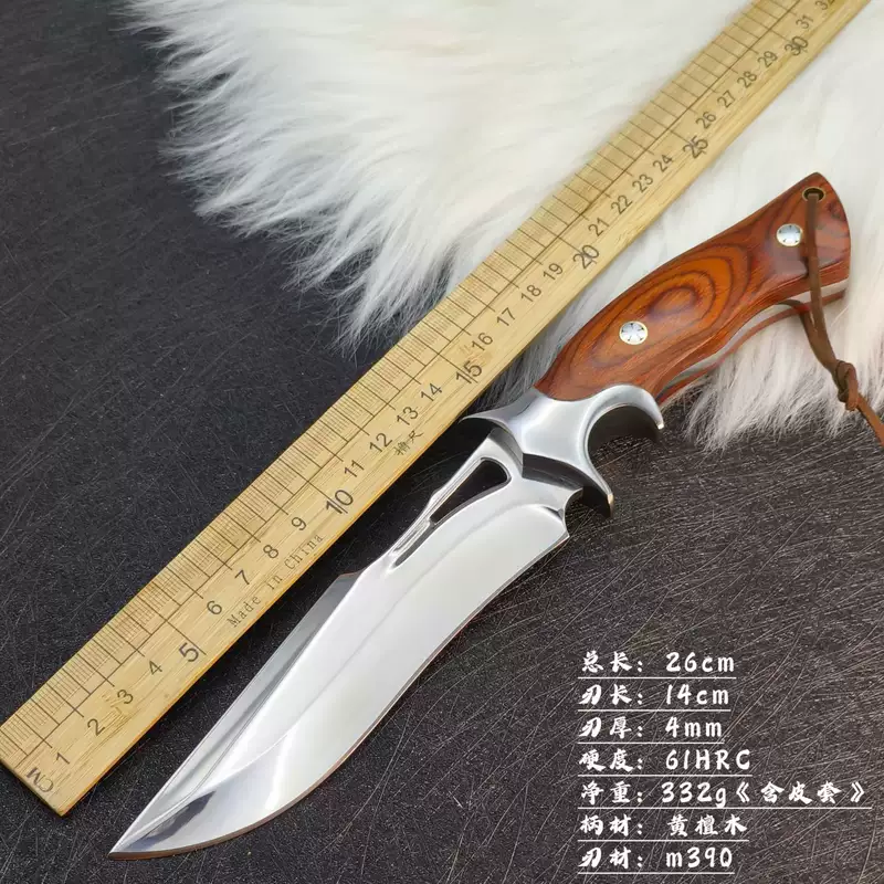 Outdoor Knife M390 High Hardness Mirror Sharp Mountaineering Camping Style Barrier Hidden Knife Fruit Knife Portable Straight Knife Sharp Tool