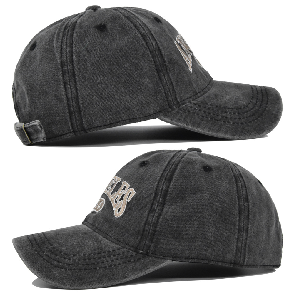 Angeles 3D Baseball Embroidered Duck Tongue Washed Old Sun Visor Hat_voghion.com