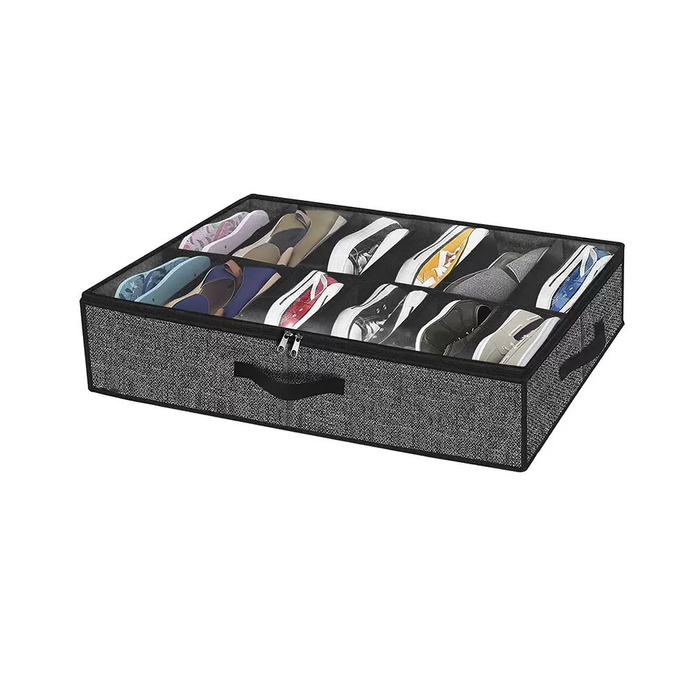 跨境亚马逊新款床底鞋子收纳盒透明打包收纳箱折叠无纺布收纳鞋盒