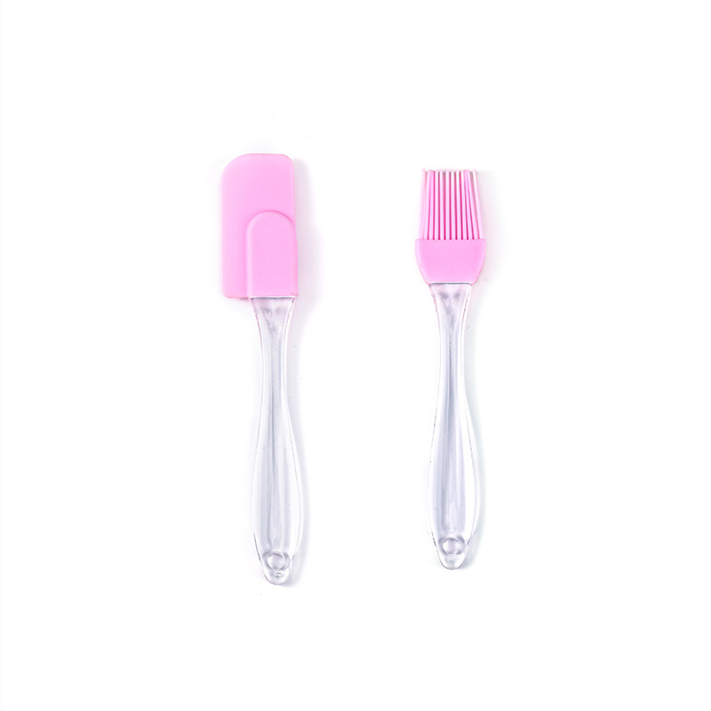 [핑크] 스몰 사이즈 투명 핸들 분할 오일 브러시 스크레이퍼 2 피스 세트