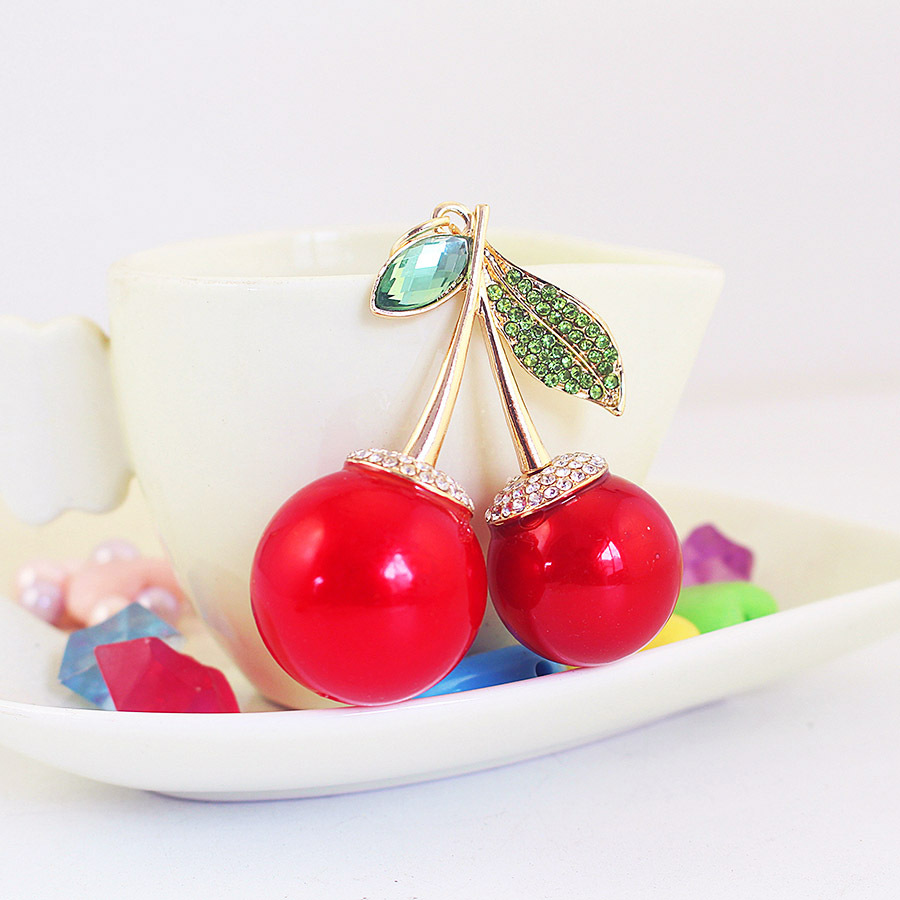 工艺小礼品创意镶钻水钻红樱桃汽车钥匙扣钥匙链金属挂件配饰958