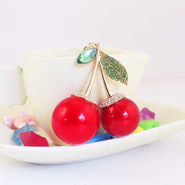 工艺小礼品创意镶钻水钻红樱桃汽车钥匙扣钥匙链金属挂件配饰958