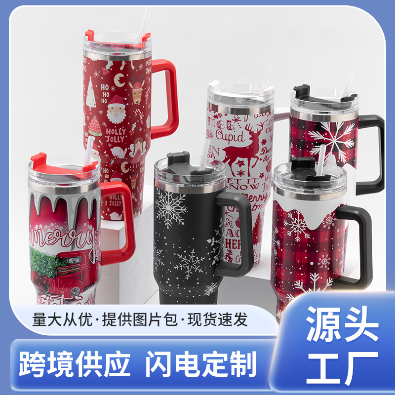 40oz taza de aislamiento de Navidad regalos de Halloween taza de automóvil personalizada de acero inoxidable gran capacidad paja hielo taza de agua