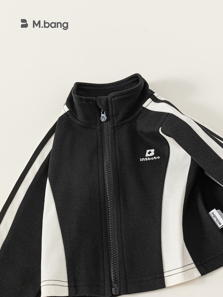 Youbao Ropa para niños 2025 Otoño Estilo deportivo Tops para niños Costuras en blanco y negro Chaquetas de manga larga para niñas Tendencia