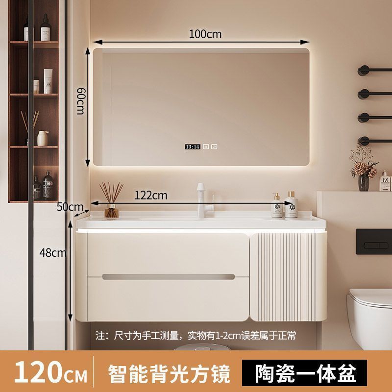 クリーム風水バスルームキャビネット洗面台オーク塗装セラミック一体型洗面台シンプルなバスルームキャビネット洗面台ライト高級なし|undefined