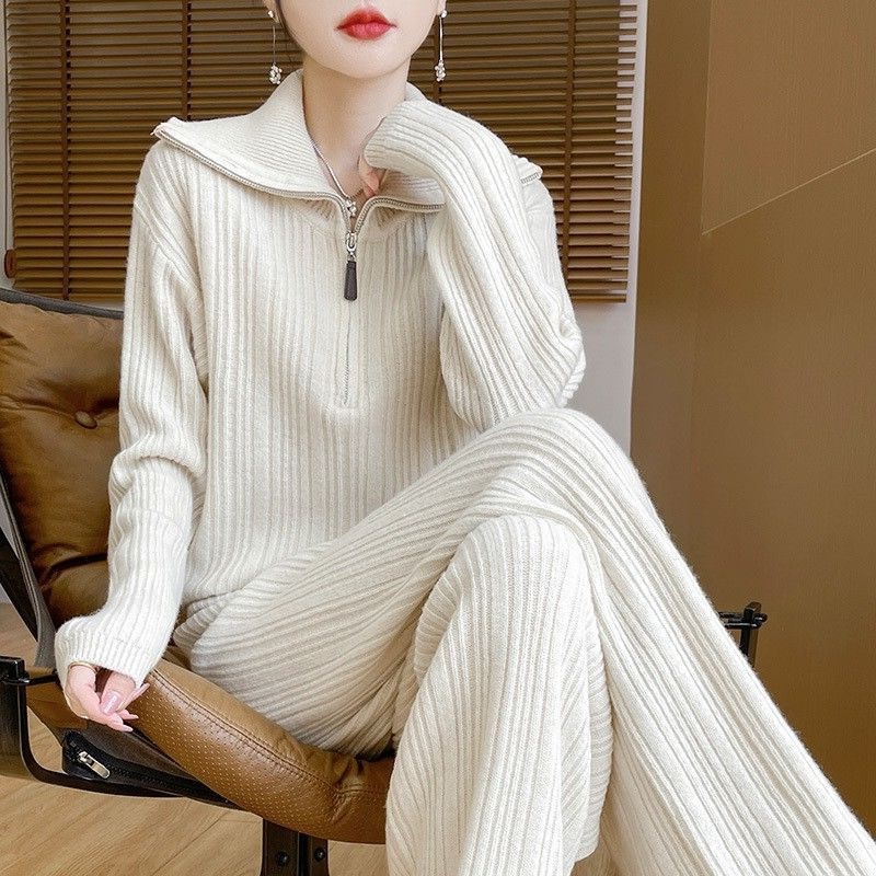 慵懒感针织毛衣长裤显瘦一整套韩系高级感套装裤2025秋冬新款女装