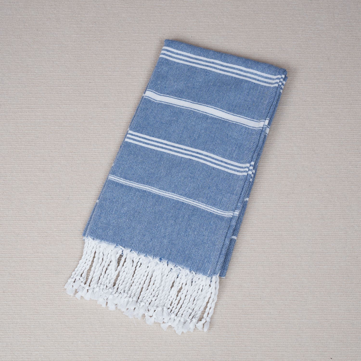 Horizontal striped beach towel sapphire blue
