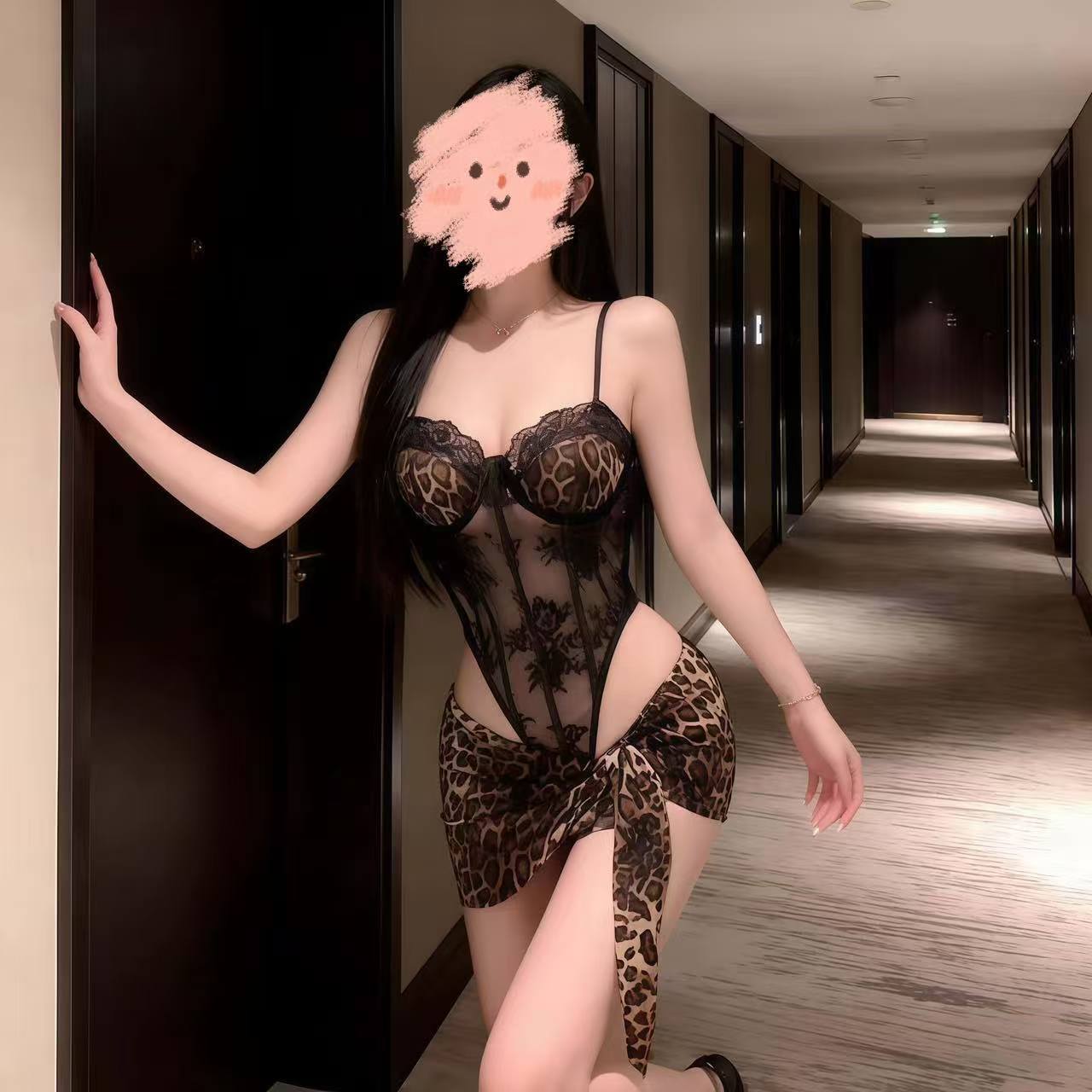 Leopard Print One-Piece Lingerie Set with Steel Ring Detail and Matching Stockings — detail image 3