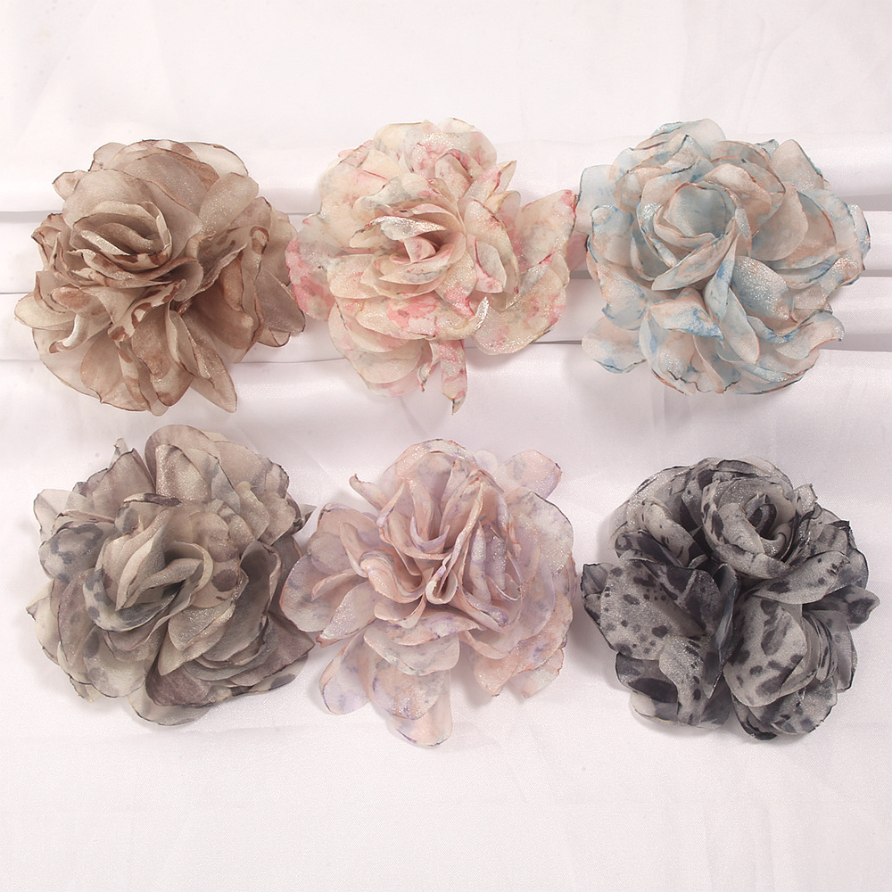 Bright and lovely girl's fairy-like floral print, small floral mesh, rose flower DIY hair clip, hair tie, headwear, hat, and clothing accessories