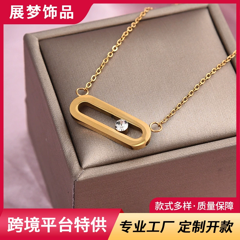 Европейская и американская нержавеющая сталь модная точка бриллиантовое ожерелье оптом новый нишевые геометрические подвески легкий экстравагантный высокий смысл ключицы цепи