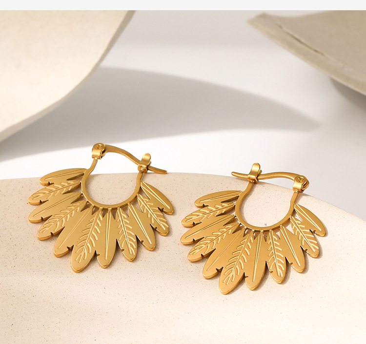10g Weight PVD Coated Gold Plating Process 304 Stainless Steel Ear Needle Material 18K Gold, Real Gold Plated Plating Material PVD Coated 18K Gold Real Gold Plated Leaf 304 Stainless Steel Fashion Waterproof Non Tarnish Earrings