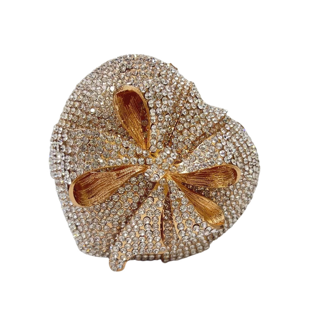 Caja de regalo de piedra embrague arco con diamantes caja de regalo de corazón para banquete con diamantes para mujeres