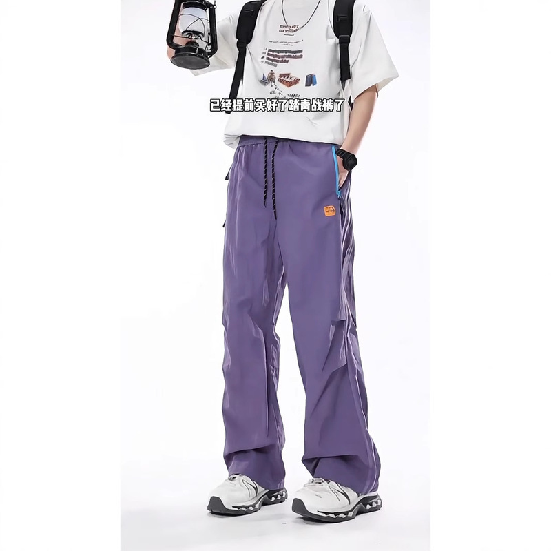 Contrast Color Zipper Trendy Unisex Style Pants Spring and Summer Sports Quick-Drying Pleated Paratrooper Pants Straight Loose Cargo Pants Contrast Color Zipper Trendy Unisex Style Pants Spring and Summer Sports Quick-Drying Pleated Paratrooper Pants Straight Loose Cargo Pants