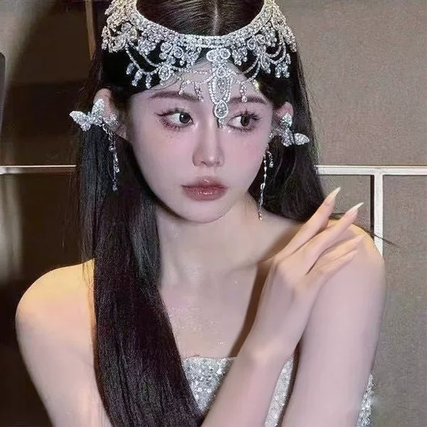 Retro Fashion High-End Internet Celebrity Super Flash Rhinestone Forehead Chain Luxury Banquet Bride Water Drop Diamond Exquisite Headdress
