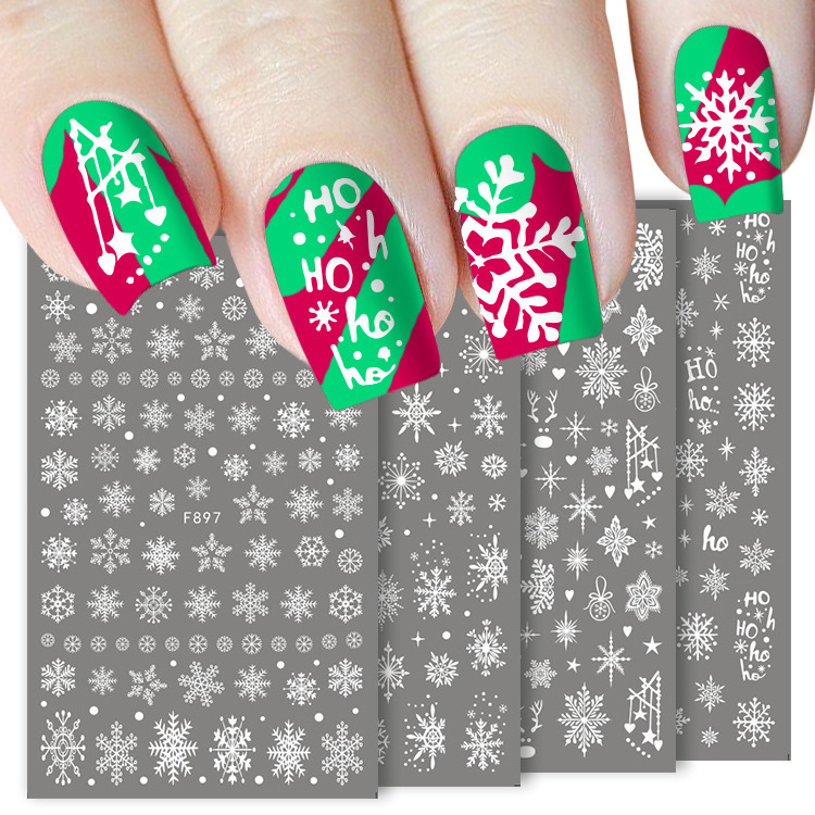 Nagelstickers Nieuw Volledige Stickers Groothandel Gilding Relief 3D Witte Kerst Sneeuwvlok Elanden XINGX Nagelstickers display picture 1