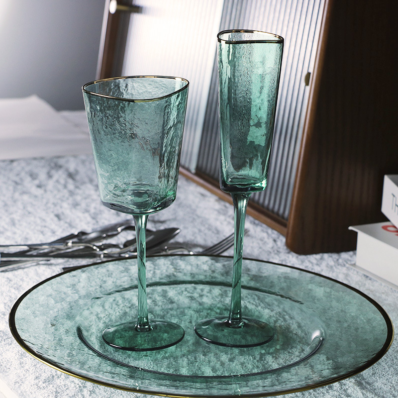 Japanese with a forged pattern green wineglass