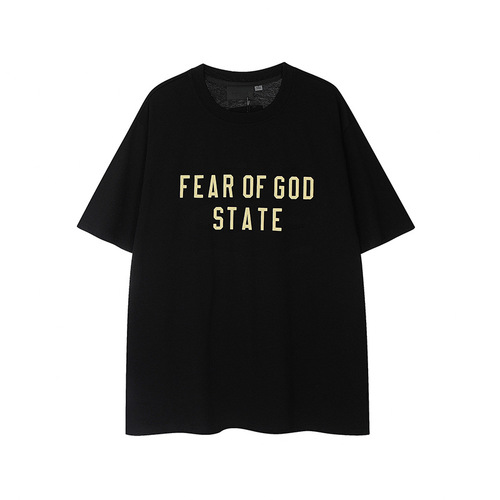 FOG STATE ESSENTIALS Niche Streetwear American Summer Pure Cotton Loose Men's Couple Short-Sleeve T-Shirts