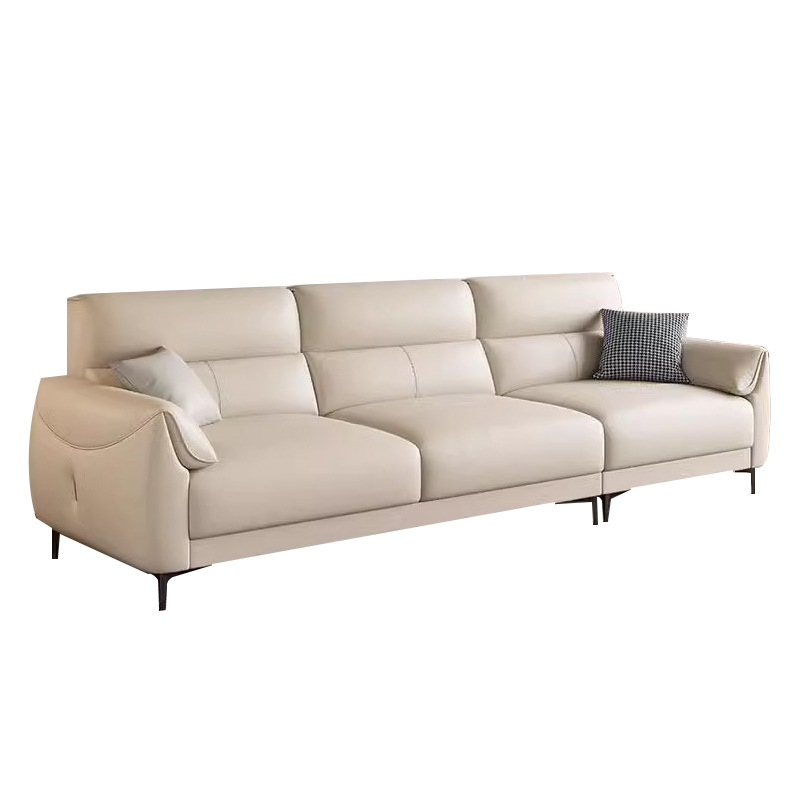 Selección estricta de arena de cuero real, moderno y simple, sala de estar de tamaño pequeño, línea recta de respaldo alto, sofá de cuero italiano de primera capa