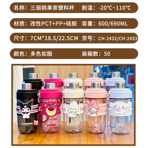 Sanrio Strawberry Bear with Straw Cute Plastic Cartoon Student Fruit Tea Cup Large Capacity Sports Cup