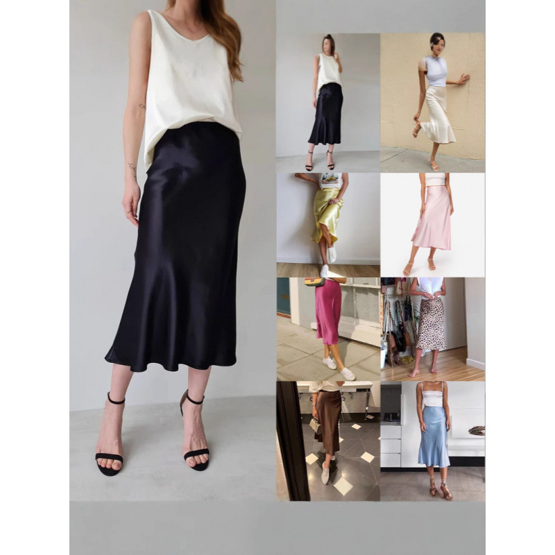 Cross-border fishtail skirt European and American 2025 spring satin satin long high waist hip multicolor fishtail skirt