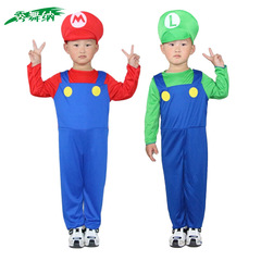 Halloween children's costume cosplay Mario and Luigi green and blue clothes for children, boys and girls, for the June 1st performance.