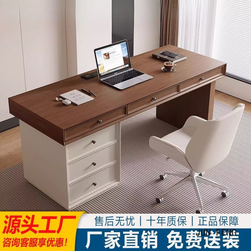 Medieval-Style Solid Wood Desk for Home Use, Small Apartment Study Desk, Computer Desk, Cream-Colored Office Desk, Medical Consultation Desk