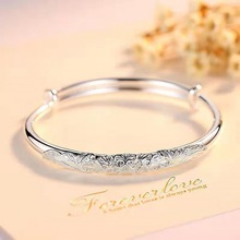 直播圆形富贵花999纯银手镯 维拉镀银手环厂家现货饰品厂家 批发