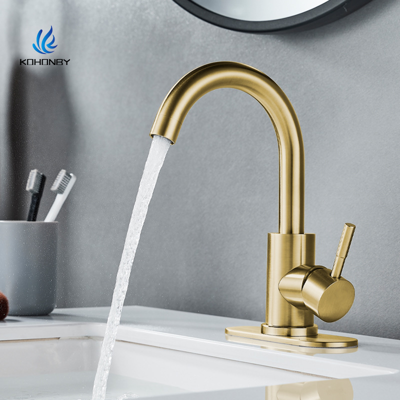 Stainless steel basin washbasin anti-freezing hot and cold water faucet rotating household single hole hand vegetable basin black faucet