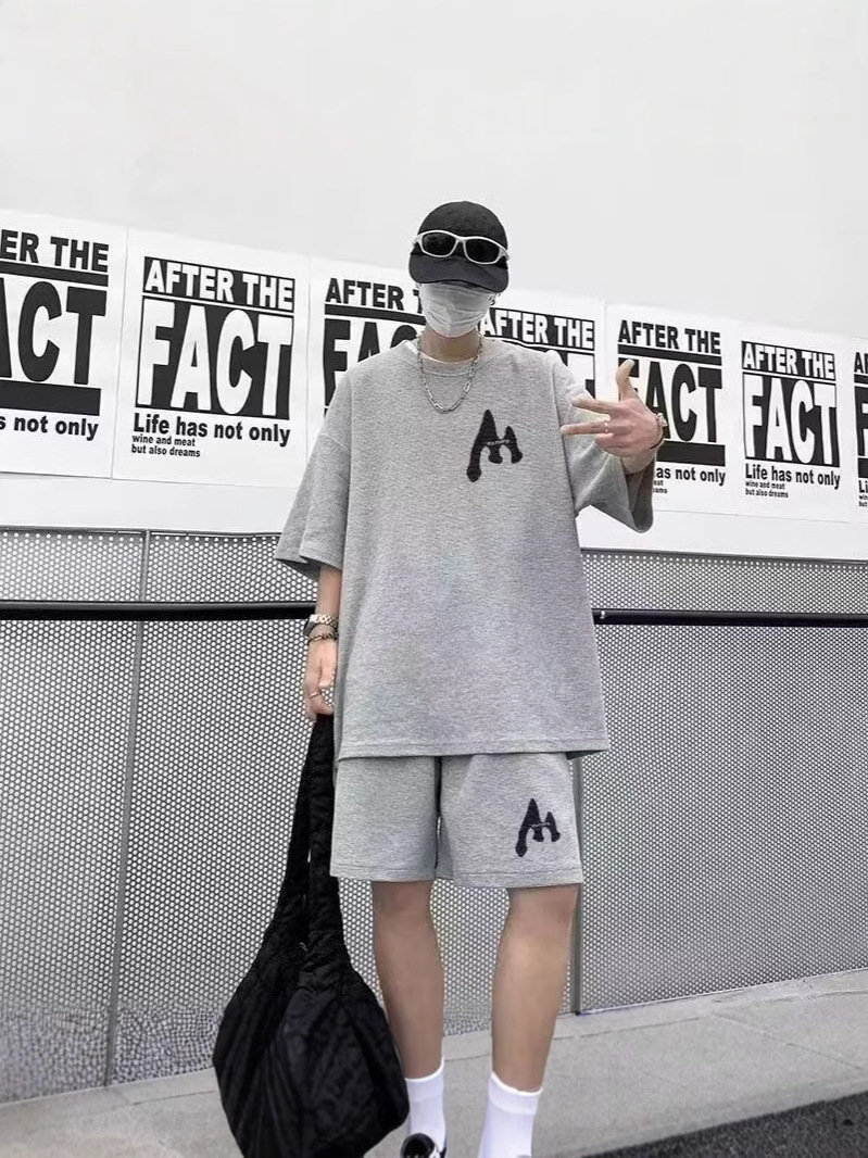 Camisa menos ropa traje de ropa deportiva verano para hombres camiseta de manga corta jersey de baloncesto pantalones cortos casuales de dos piezas tendencia coreana