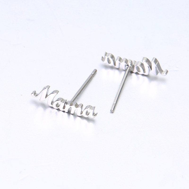 1 Pair Mama Letter Titanium Steel Plating Ear Studs display picture 4