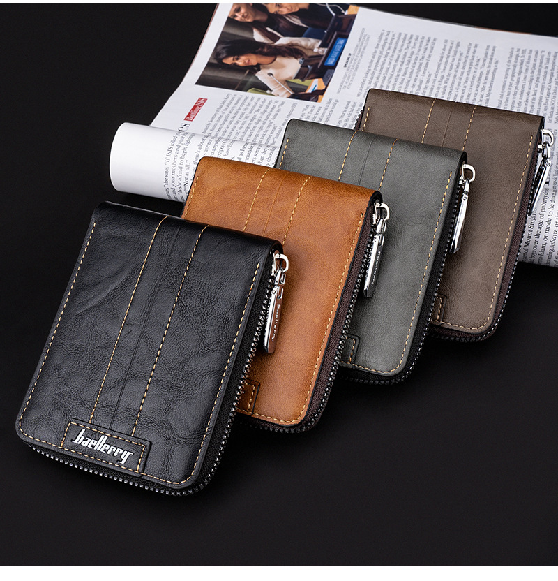 Solid Color Pattern Men's Solid Color Pu Leather Zipper Small Wallets