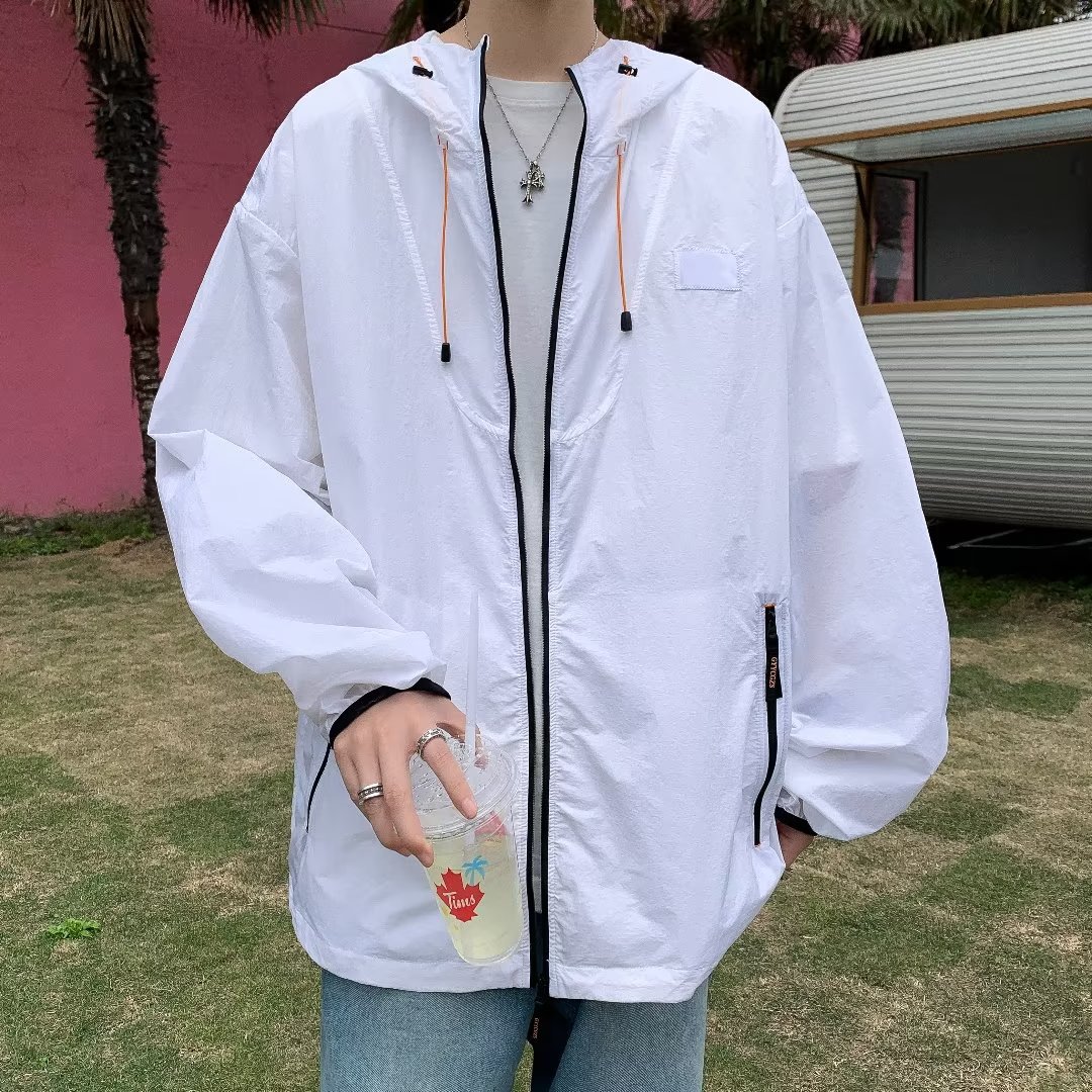 Summer outdoor sports hooded sun protection clothing men's Japanese fashion bf retro Ruan handsome loose casual all-Match Fishing clothes