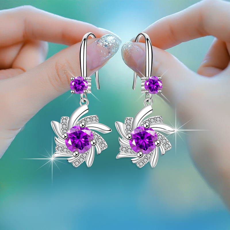 1 Pair Elegant Flower Crystal Copper Zircon Drop Earrings display picture 5