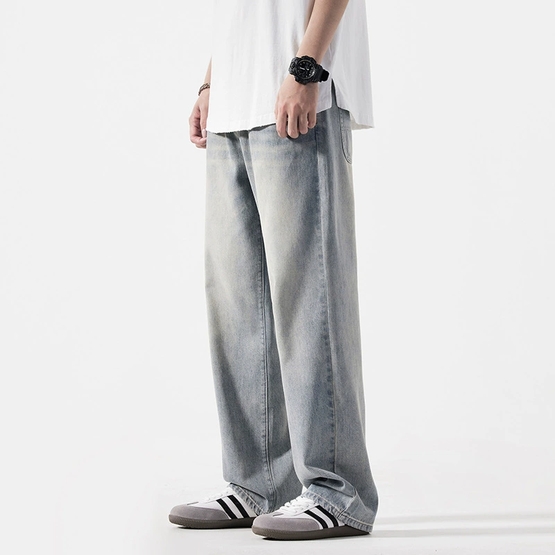 Мужская одежда большого размера летом новый ретро стиль широкие джинсы мужские свободные плюс большие размер вертикальные тонкие прямые брюки
