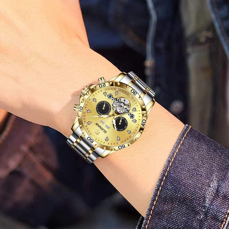 Glen Fully Automatic Skeleton Mechanical Men's Watch Transparent Bottom Multi-Function - 8926_voghion.com