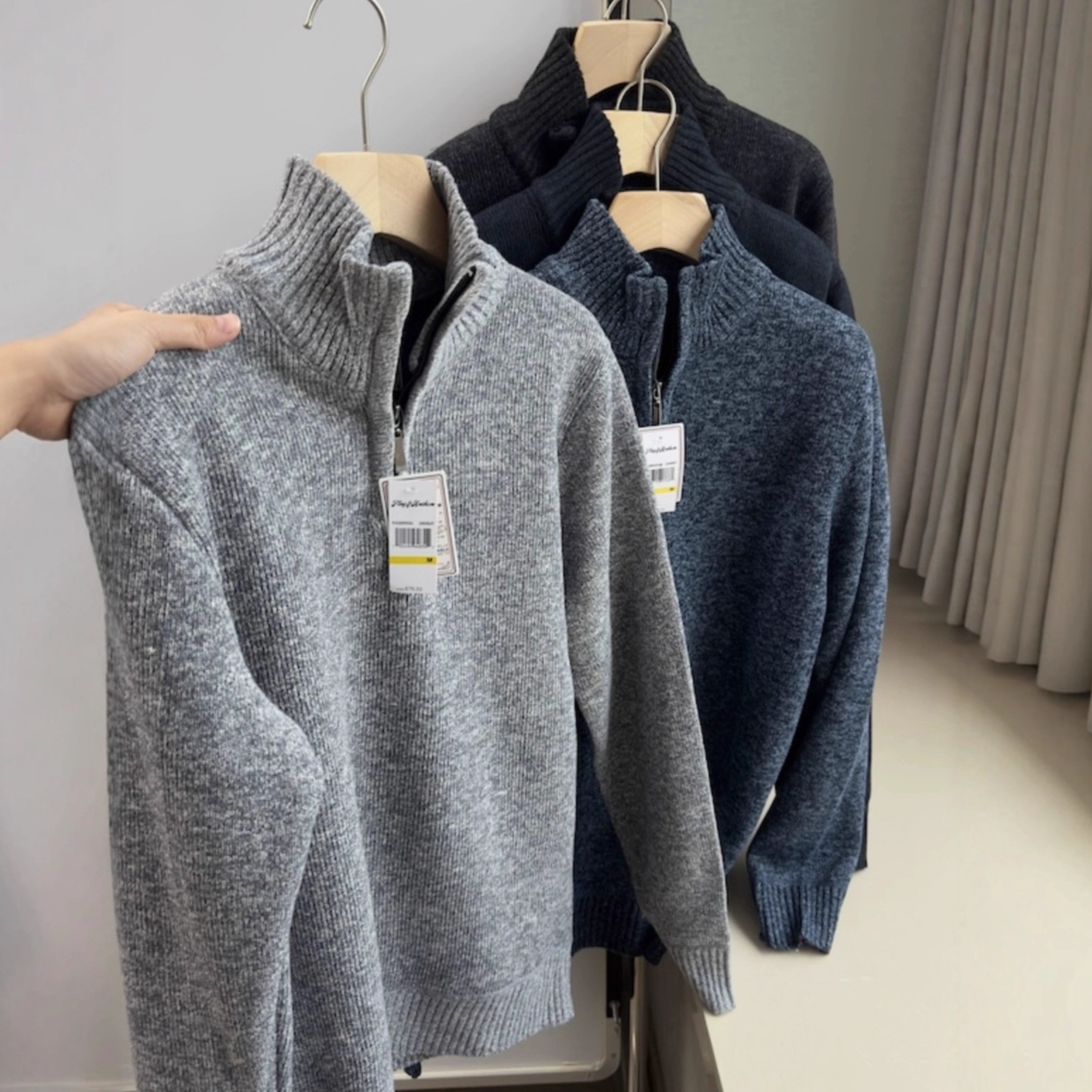 K Beauty Single 79.9 Us D Brushed Thickeneded Elastic Autumn and Winter Men's Casual Half-Zip Knitwear