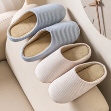 日式家居室内男女无声布底拖鞋春秋木地板家用软底大码防滑棉拖鞋