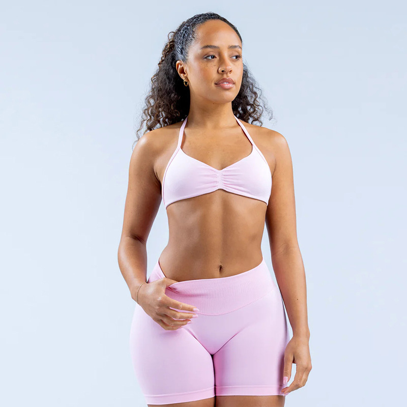 Seamless High-Impact Sports Bra – Ultra-Fine Matte Nylon, Halter Neck & Elegant Back Design, Maximum Support For Running, Yoga & Gym_desvips.com