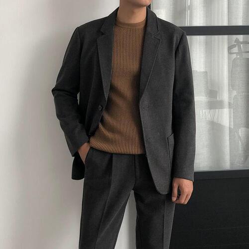 Thickened Autumn/Winter Wool Blazer Set for Men - Casual Outerwear Suit, Stylish Men's Top, Single Blazer, Korean Style, Short Length