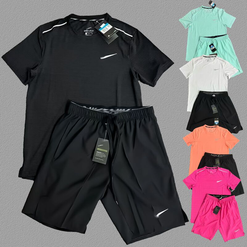 Summer European and American Ice Silk Quick-Drying Short-Sleeved T-Shirt Men's Outdoor Breathable Casual Running Fitness Top Sports Suit