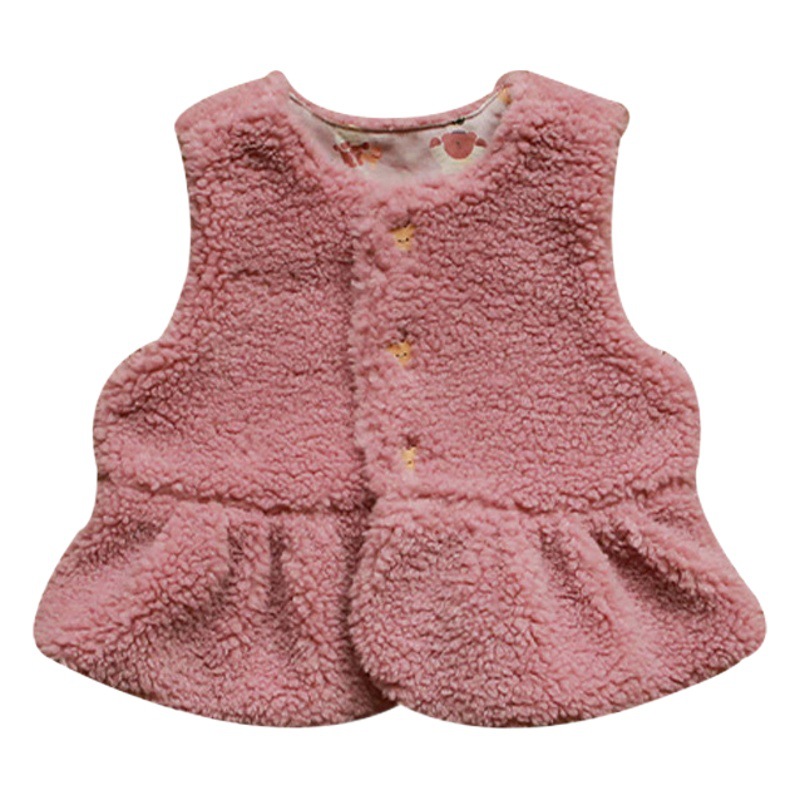 Chaleco con forro polar para niñas 2024 Invierno Strawberry Shan Chaleco de algodón estampado con forro polar de felpa de doble cara para niñas en stock