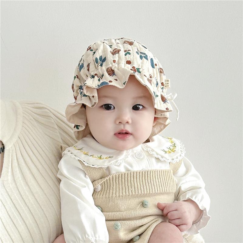 Sombrero para bebés primavera y otoño delgado estilo coreano de estilo extranjero sombrero de pescador bebé sombrero sombrero de sol recién nacido lindas flores marea