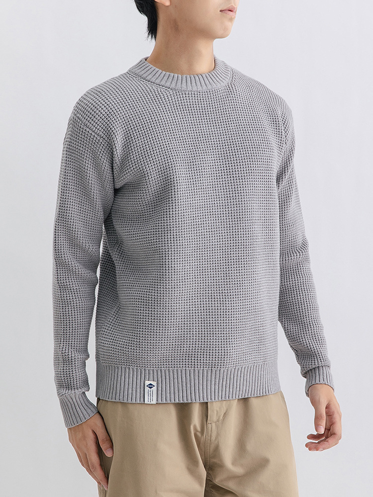 Suéter de aguja gruesa simple para hombres otoño y invierno básico de color sólido suelto camisa de punto de cuello redondo chaqueta de manga larga para hombres