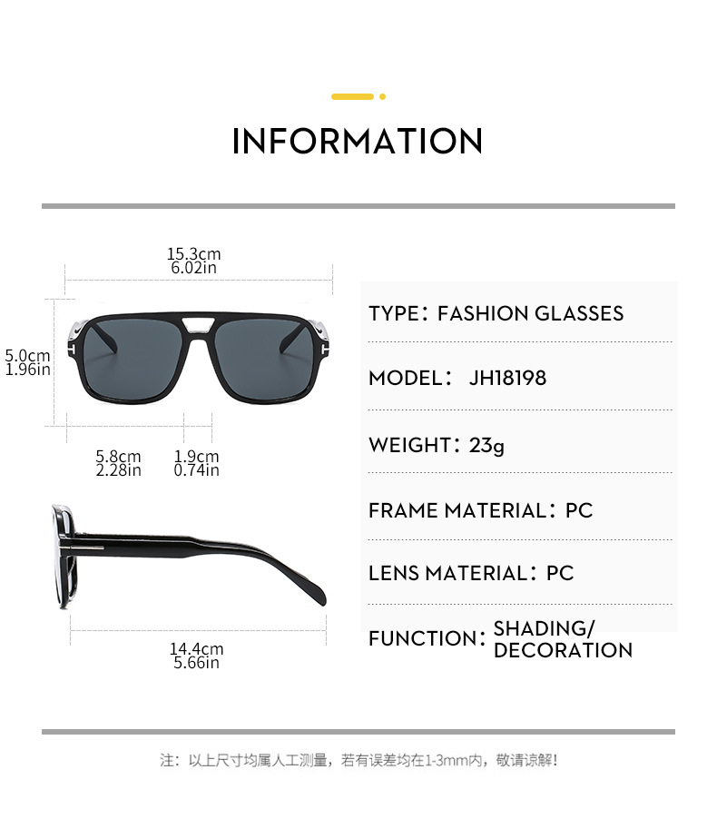 25g Weight Full Frame Glasses Structure Sunglasses Classification PC, UV400 Protection Lens Material Square Glasses Style Travel, Party Occasion Solid Color Pattern All Seasons Season Unisex Gender Streetwear Style Grey, Black Color Streetwear Solid Color PC UV400 Protection Square Full Frame Women's Sunglasses 11