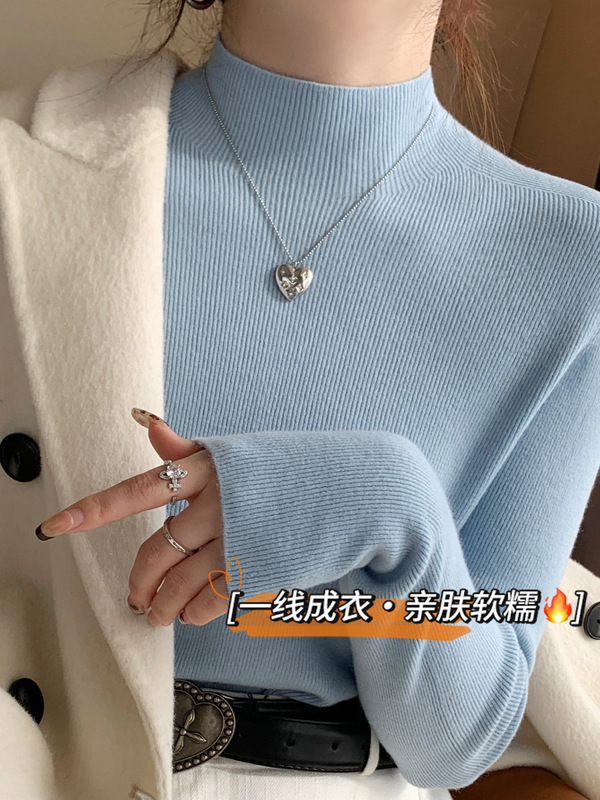 安迪绒面料 一线成衣无缝一体针织衫女秋冬新款高级感半高领毛衣|undefined